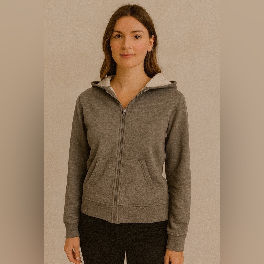 Roots Classic Women’s Zip Up Hoodie Grey with Cargo Pocket Size L​​​​​​​​​​​